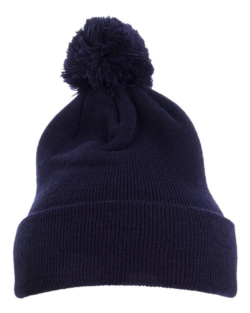 Pom-Pom Cuffed Knit Beanie - Navy Front