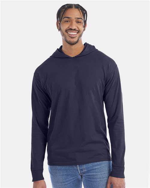 ComfortWash by Hanes Unisex Garment-Dyed Jersey Hooded Long Sleeve T-Shirt - Model Front
