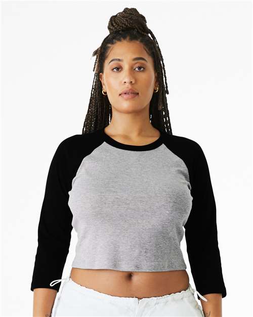 BELLA + CANVAS Women's Micro Rib Three-Quarter Raglan Sleeve Baby Tee - Model Front