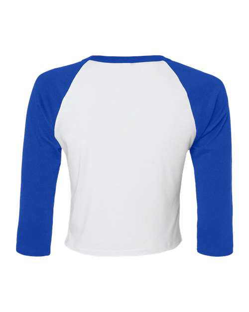 Women's Micro Rib Three-Quarter Raglan Sleeve Baby Tee - White/ True Royal Back