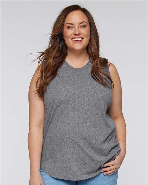 LAT Women's Curvy Relaxed Fine Jersey Tank - Model Front
