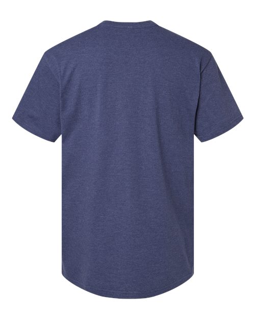 Unisex CVC Henley Tee - Heather Indigo Back