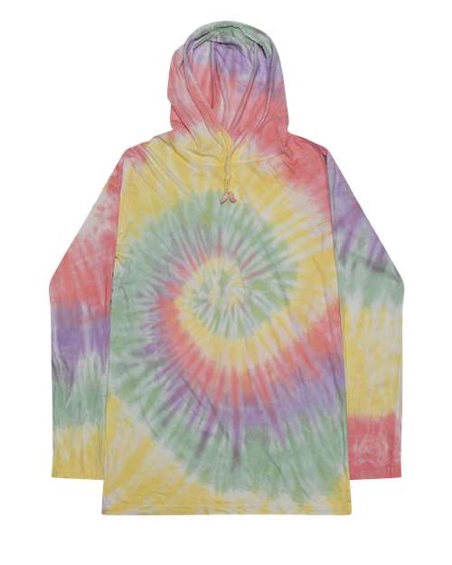 Unisex Tie-Dyed Hooded Long Sleeve T-Shirt - Zen Rainbow Front