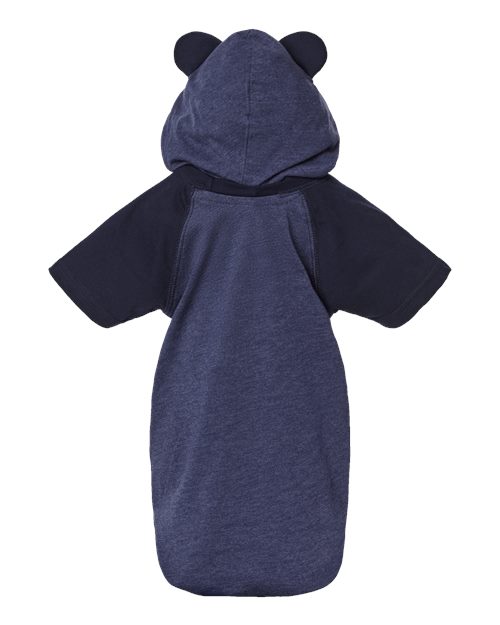 Infant Fine Jersey Raglan Bodysuit with Hood & Ears - Vintage True Navy/ Navy Back
