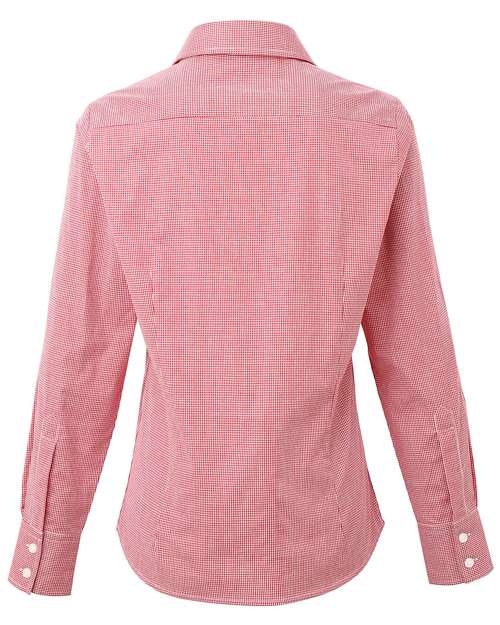 Women's Microcheck Gingham Cotton Shirt - Red/ White Back