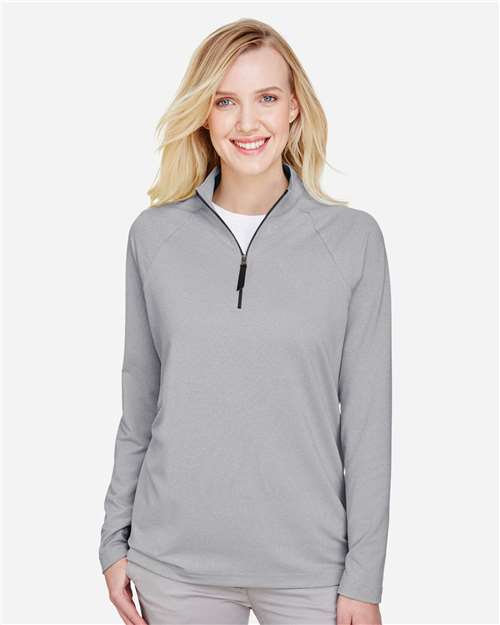 Devon & Jones Women's CrownLux Performance® Clubhouse Micro-Stripe Quarter-Zip Pullover - Model Front
