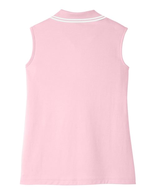 Women's CrownLux Performance® Plaited Tipped Sleeveless Polo - Pink/ White Back