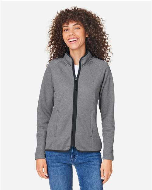 CORE365 Women's Venture Heathered Stripe Full-Zip Jacket - Model Front