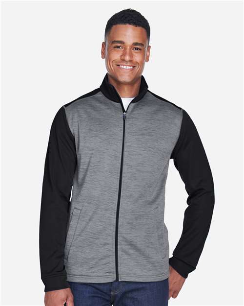 Devon & Jones Men's Newbury Colorblock Mélange Fleece Full-Zip jacket - Model Front