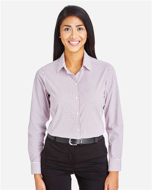 Devon & Jones Women's CrownLux Performance® Micro Windowpane Woven Dress Shirt - Model Front