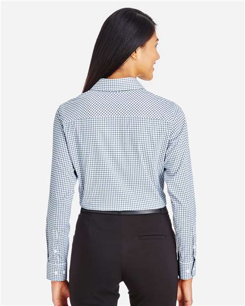 Women's CrownLux Performance® Micro Windowpane Woven Dress Shirt - Navy/ White Back