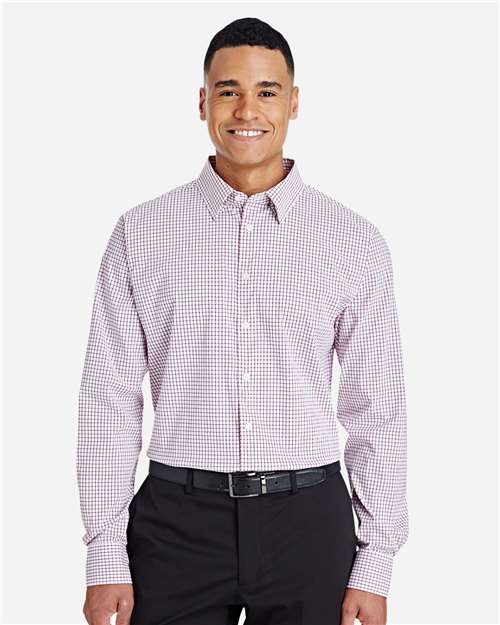 Devon & Jones Men's CrownLux Performance® Micro Windowpane Woven Dress Shirt - Model Front