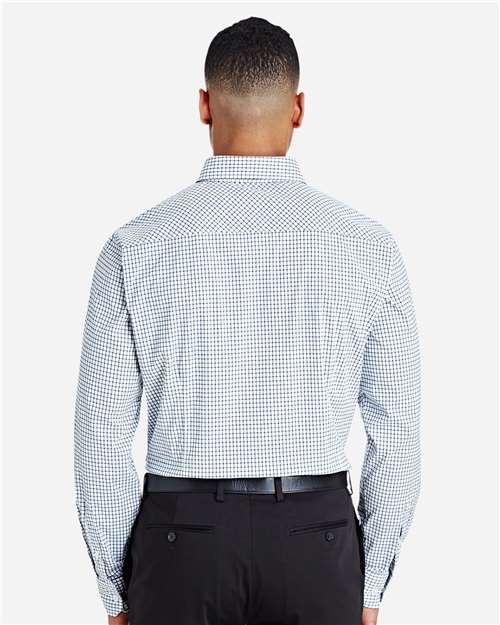 Men's CrownLux Performance® Micro Windowpane Woven Dress Shirt - Navy/ White Back