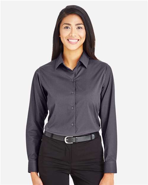 Devon & Jones Women's CrownLux Performance® Tonal Mini Check Woven Dress Shirt - Model Front