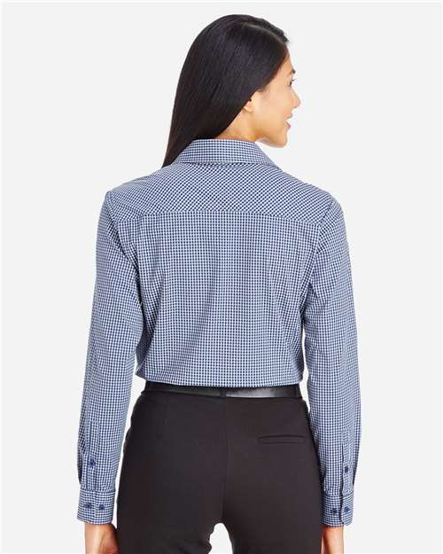 Women's CrownLux Performance® Tonal Mini Check Woven Dress Shirt - Navy Back