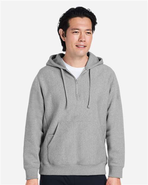 Team 365 Unisex Zone HydroSport™ Heavyweight Quarter-Zip Hooded Sweatshirt - Model Front