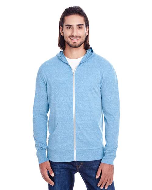 Unisex Triblend Full-Zip Lightweight Hooded Sweatshirt - Royal Triblend Front
