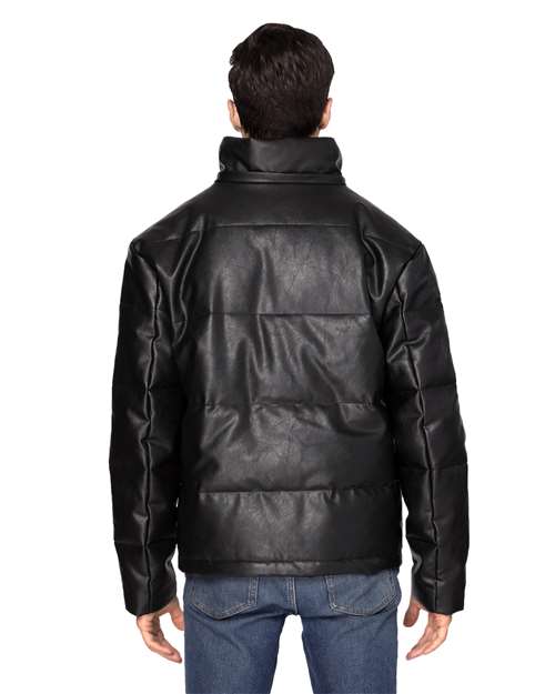 Unisex Vegan Leather Puffer Jacket - Black Vegan Leather Back