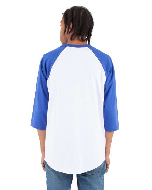 Unisex Raglan Three-Quarter Sleeve T-Shirt - White/ Royal Back