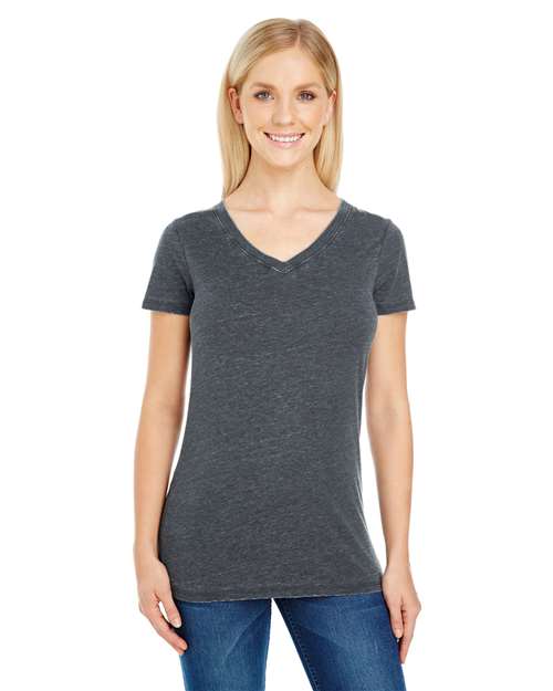Threadfast Apparel Women's Vintage Dye V-Neck T-Shirt - Model Front