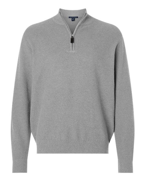Devon & Jones Men's Hartland Textured Quarter Zip Sweater - Light Grey Melange Front