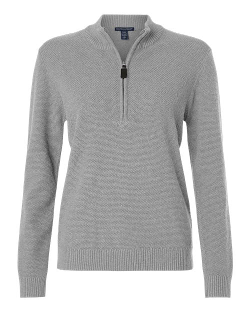 Devon & Jones Women's Hartland Textured Quarter Zip Sweater - Light Grey Melange Front