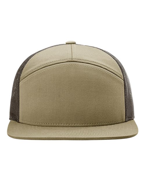 Seven-Panel Trucker Cap - Pale Khaki/ Brown Front