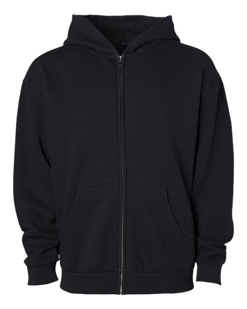 Unisex Avenue Midweight Full-Zip Hooded Sweatshirt - Black Front