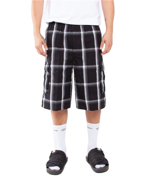 Unisex Plaid Shorts - Olive Front
