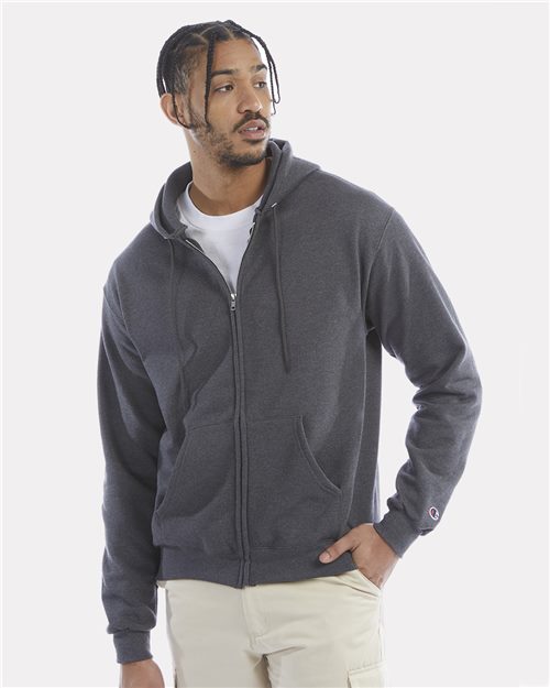 Unisex Powerblend® Full-Zip Hooded Sweatshirt - Oatmeal Heather Front
