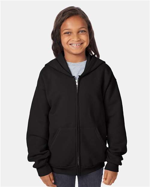 Hanes Youth EcoSmart® Full-Zip Hooded Sweatshirt - Model Front