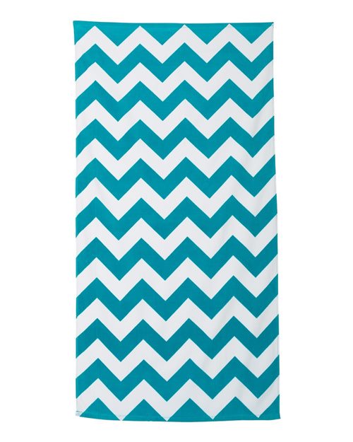 Chevron Velour Beach Towel - Turquoise Front