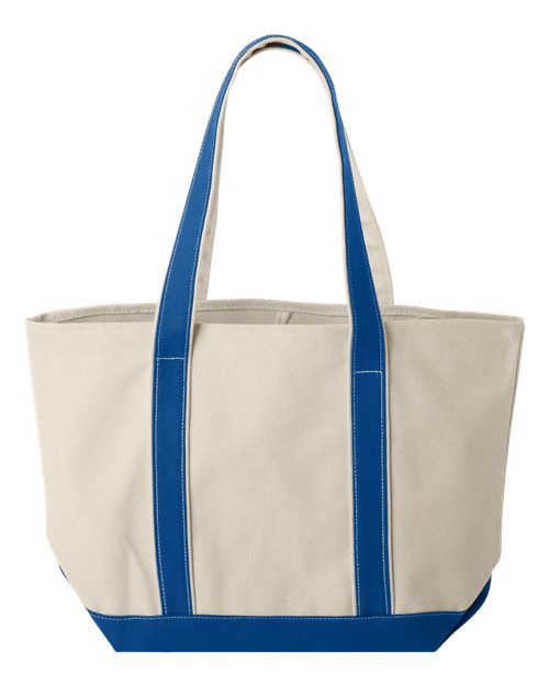 Windward Large Cotton Canvas Classic Resort Tote - Natural/ Royal Back