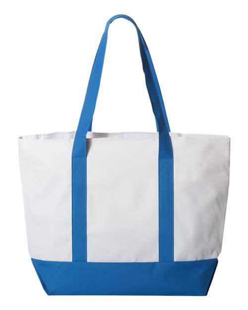 Bay View Giant Zippered Tote - White/ Royal Back