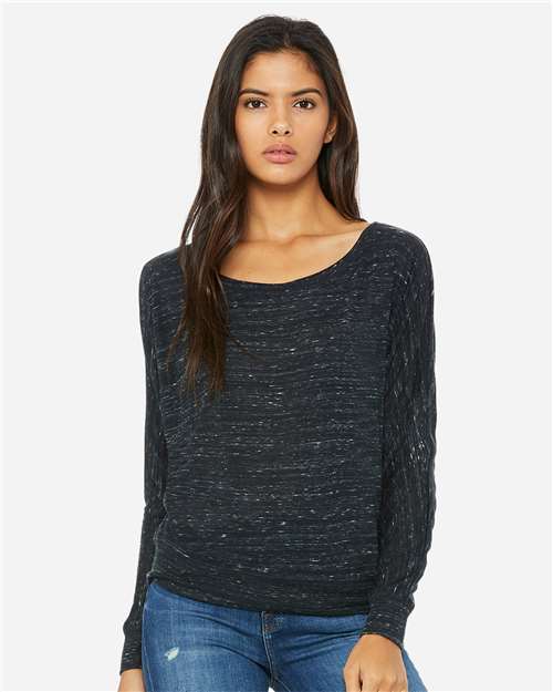 BELLA + CANVAS Women’s Flowy Off Shoulder Long Sleeve Tee - Model Front