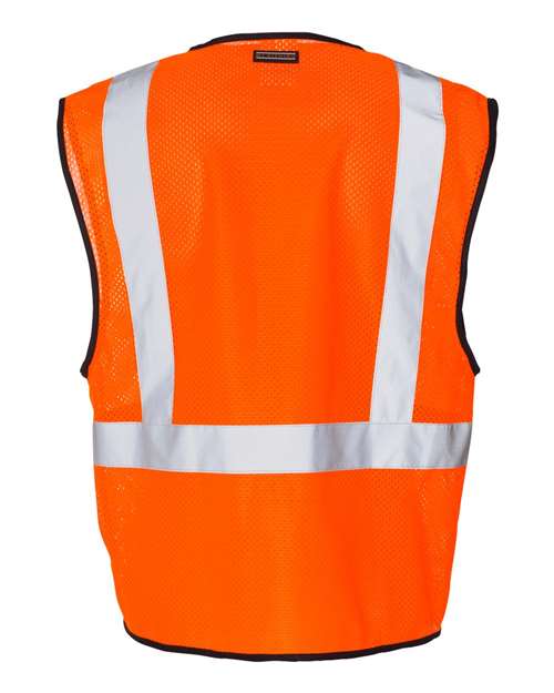Unisex Single Pocket Zipper Mesh Class 2 Vest - Orange Back