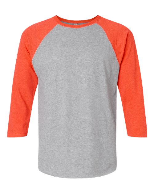 Unisex Baseball Fine Jersey Three-Quarter Sleeve Tee - Vintage Heather/ Vintage Orange Front