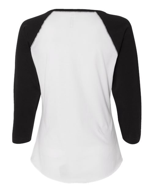Women's Baseball Fine Jersey Three-Quarter Sleeve Tee - White Solid/ Black Back