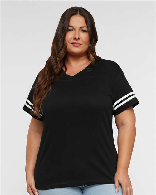 LAT Women's Football V-Neck Fine Jersey Tee - Model Front