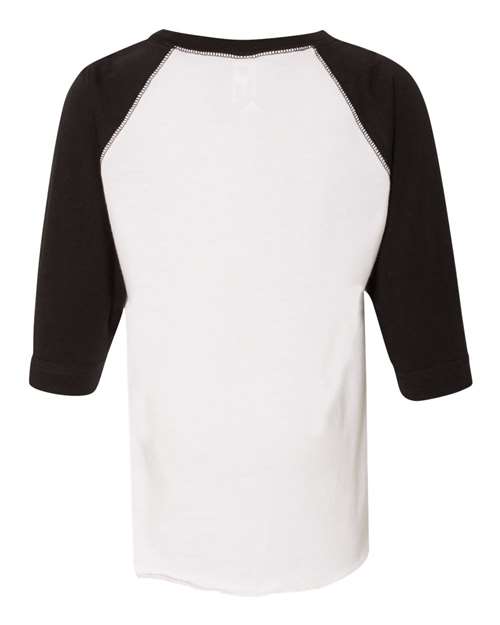 Toddler Baseball Fine Jersey Three-Quarter Sleeve Tee - White Solid/ Black Back