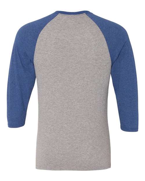 Unisex Triblend Three-Quarter Raglan Baseball T-Shirt - Oxford/ True Blue Heather Back