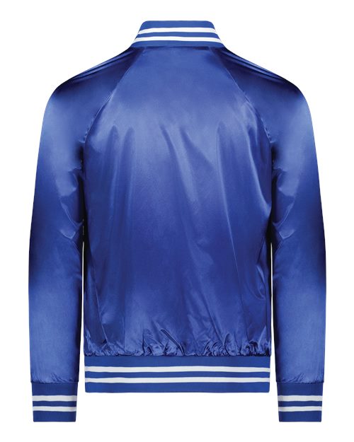 Unisex Satin Baseball Jacket Striped Trim - Royal/ White Back