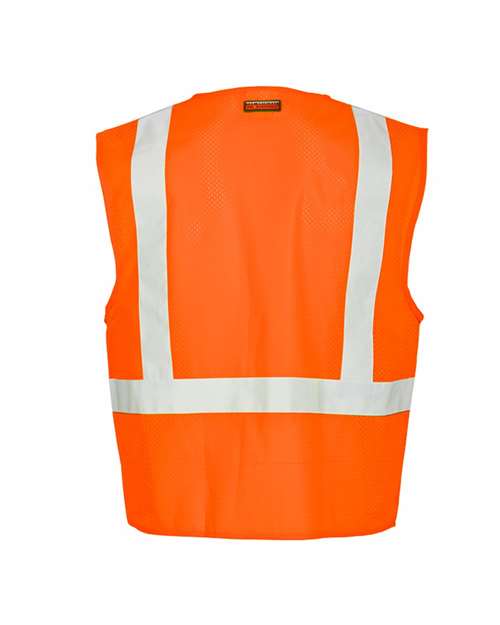 Unisex Single Pocket Zipper Mesh Vest - Orange Back