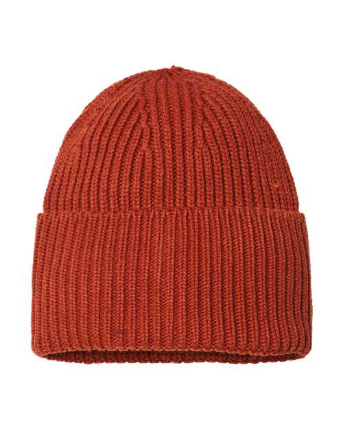Sustainable Chunky Rib Cuffed Beanie - Rusty Back