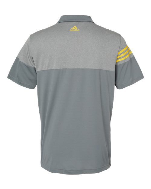 Men's Heathered 3-Stripes Colorblocked Polo - Vista Grey/ EQT Yellow Back