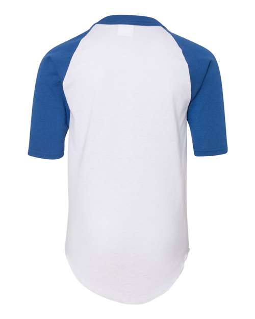 Youth Three-Quarter Sleeve Baseball Jersey - White/ Royal Back