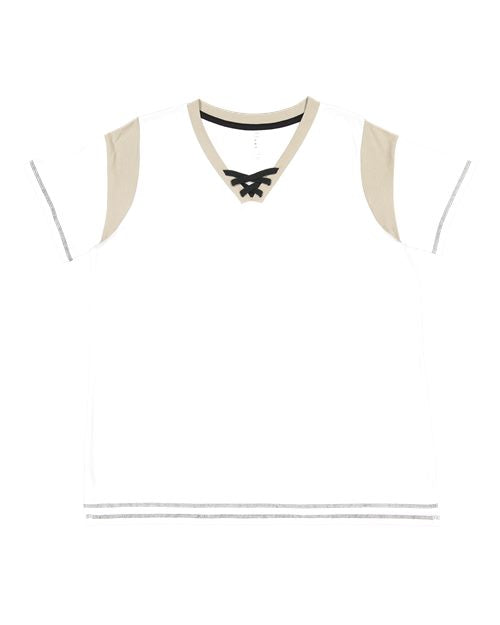 Women's Curvy Lace Up Fine Jersey Tee - White/ Titanium/ Black Front