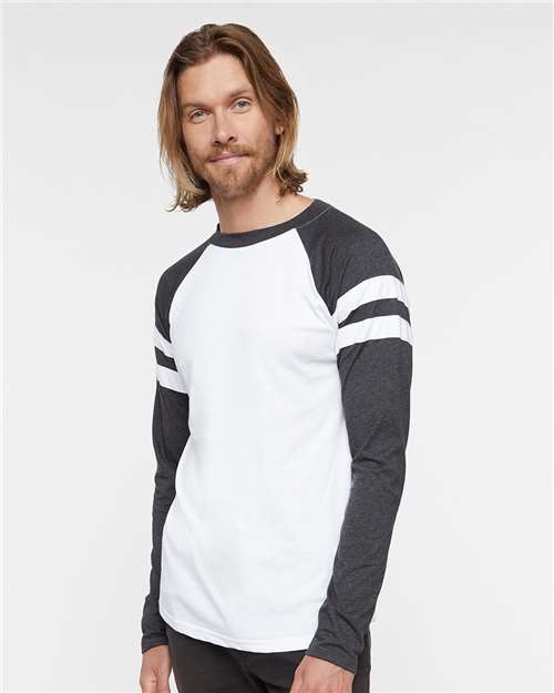 LAT Unisex Fine Jersey Mash Up Long Sleeve Tee - Model Front