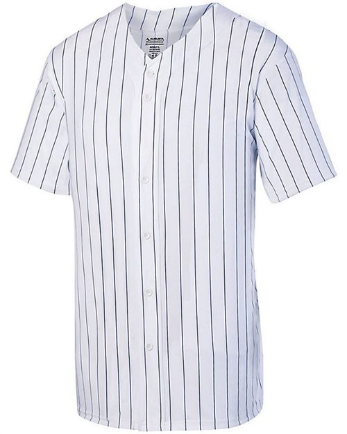 Youth Pinstripe Full Button Baseball Jersey - White/ Black Front