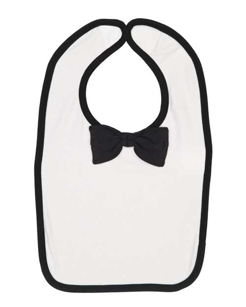 Infant Baby Rib Bow Tie Bib - White/ Black Front